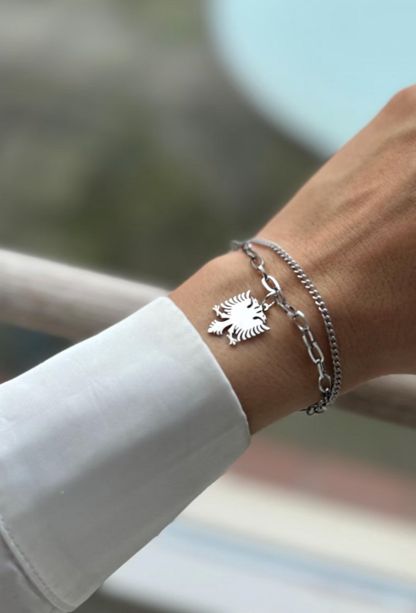 Albanese Adelaar armband met Hanger - Stainless Steel Silver Plated |Zilver | ketting Albanië | Balkan | Joegoslavie | Albania | Shqipëri |